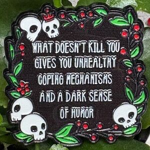 Skull and Floral Dark Humor Pin